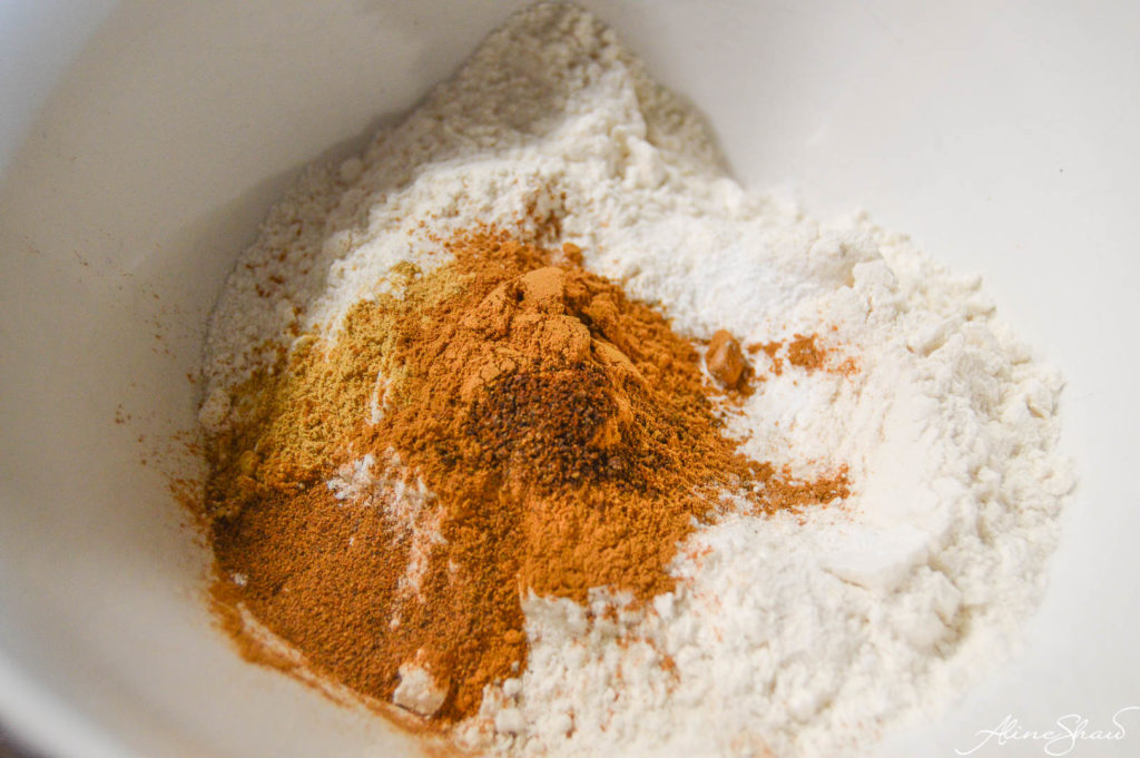 dry ingredients to make a spice cake in a bowl