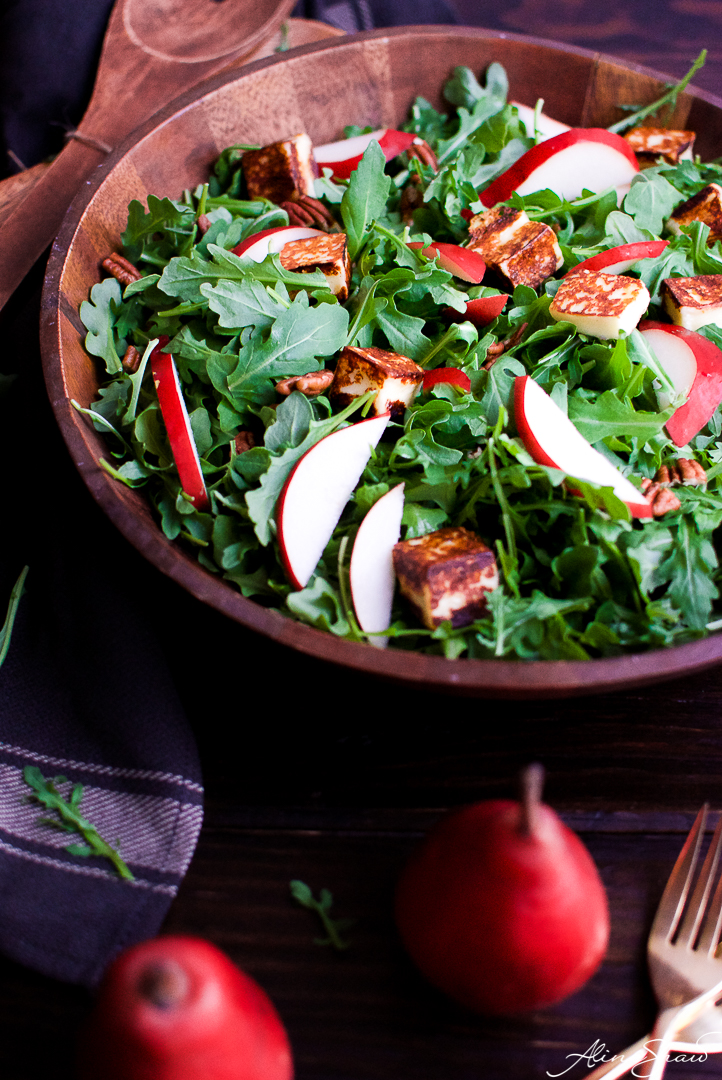 Pear Salad Recipe with Port Wine Dressing and Grilled Cheese