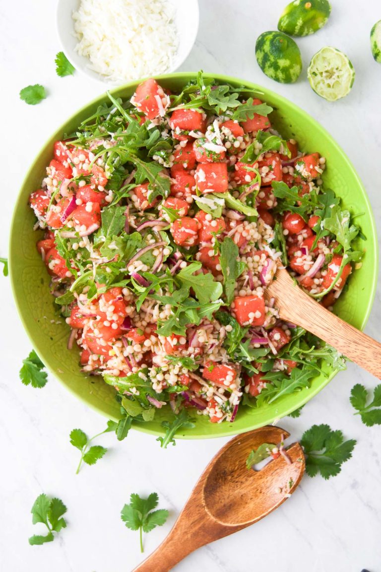 Watermelon Salad Recipe with Cilantro Honey Lime Dressing