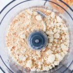 Homemade bread crumbs in a food processor from above