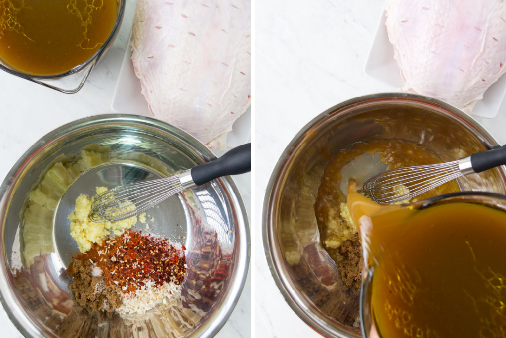 Collage showing how to make turkey breast marinade
