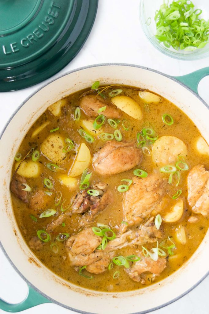 Homemade chicken thigh stew in a pot