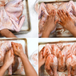 A collage showing how to dry brine a spatchcock turkey