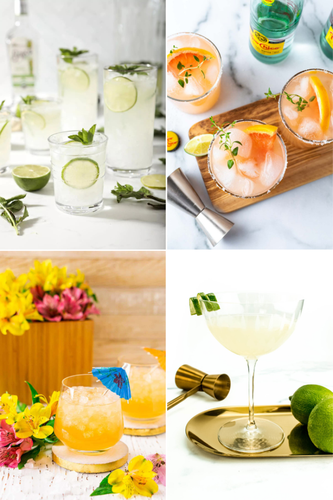 collage showing four different tropical drinks