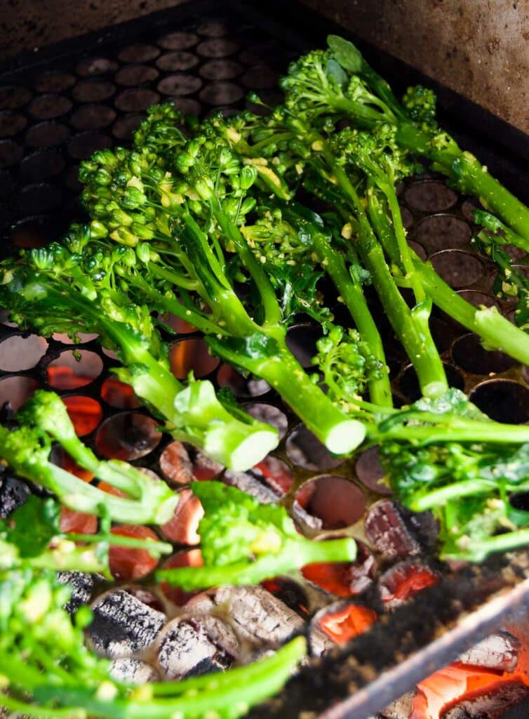 broccolini on a grill grate